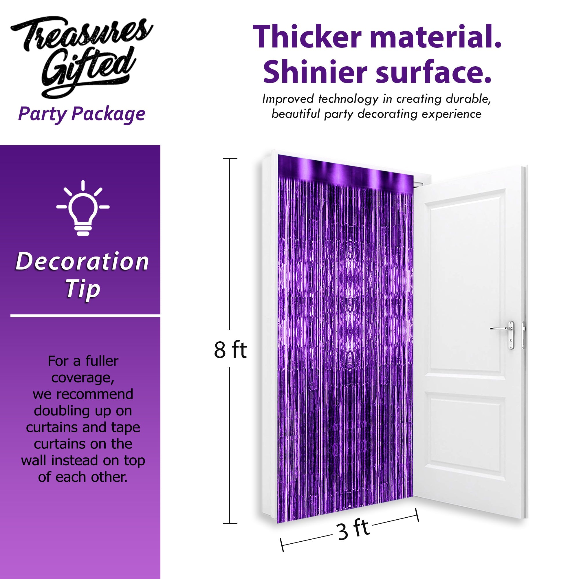 Purple Foil Fringe Curtain - 3ft x 8ft Tinsel Curtain