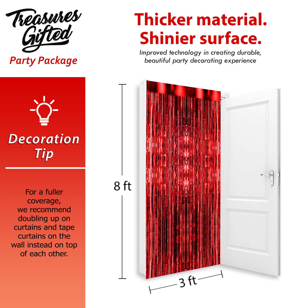 Red Foil Fringe Curtain - 3ft x 8ft Tinsel Curtain