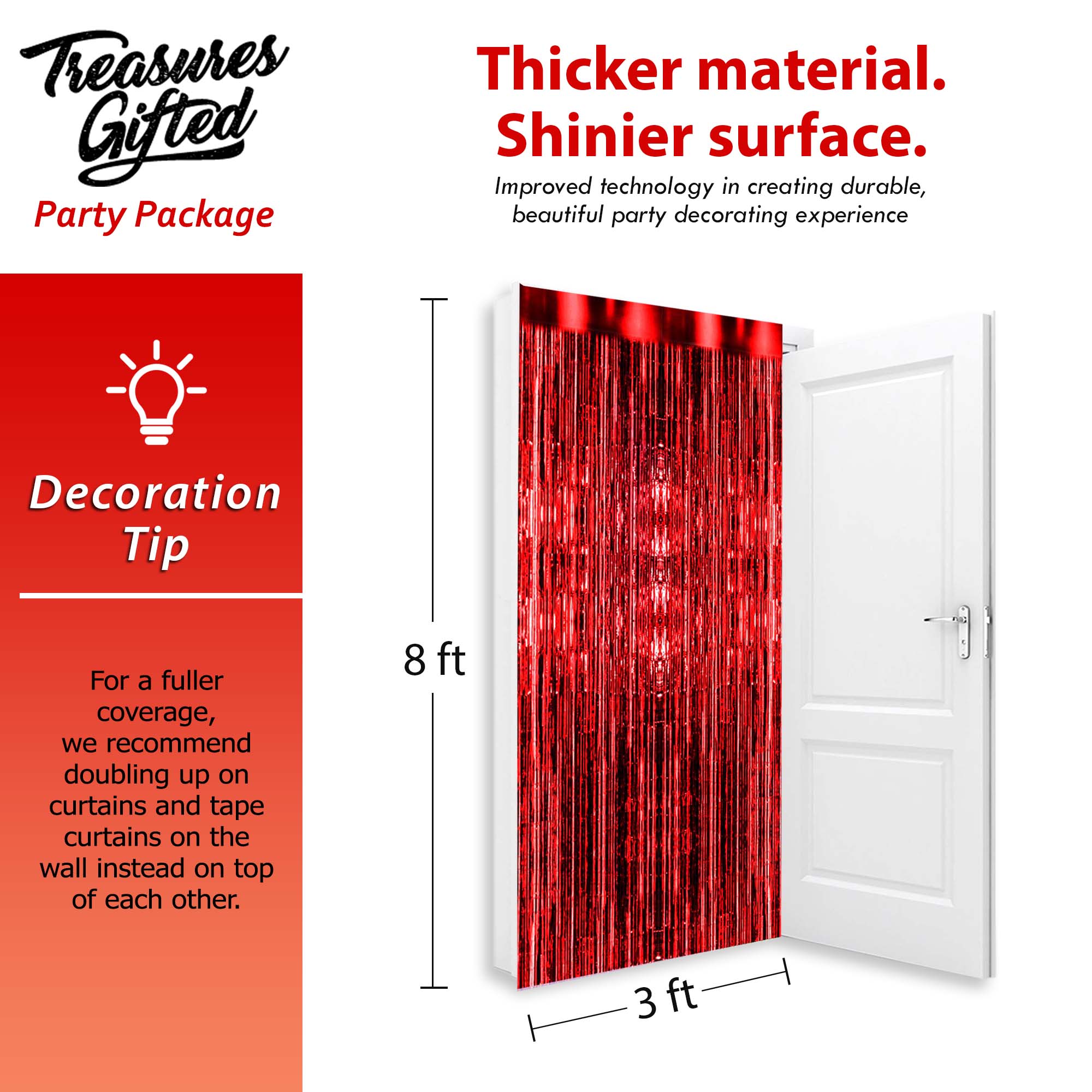 Red Foil Fringe Curtain - 3ft x 8ft Tinsel Curtain