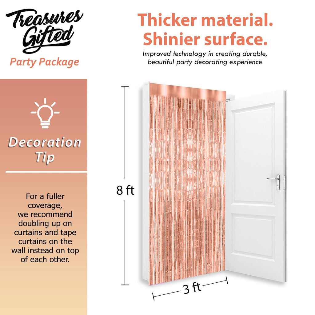 Rose Gold Foil Fringe Curtain - 3ft x 8ft Tinsel Curtain
