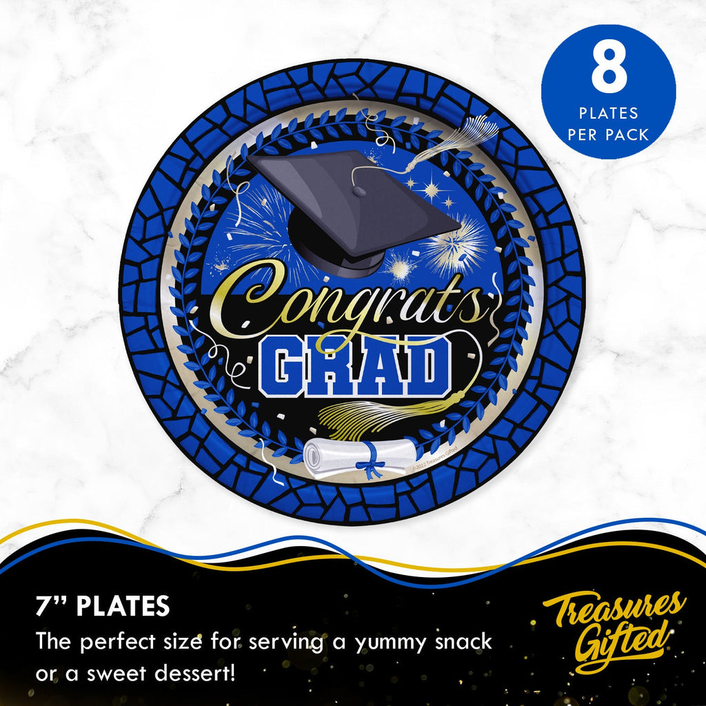 Blue Graduation Plates 7in - Blue Graduation Party Supplies