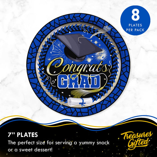 Blue Graduation Plates 7in - Blue Graduation Party Supplies