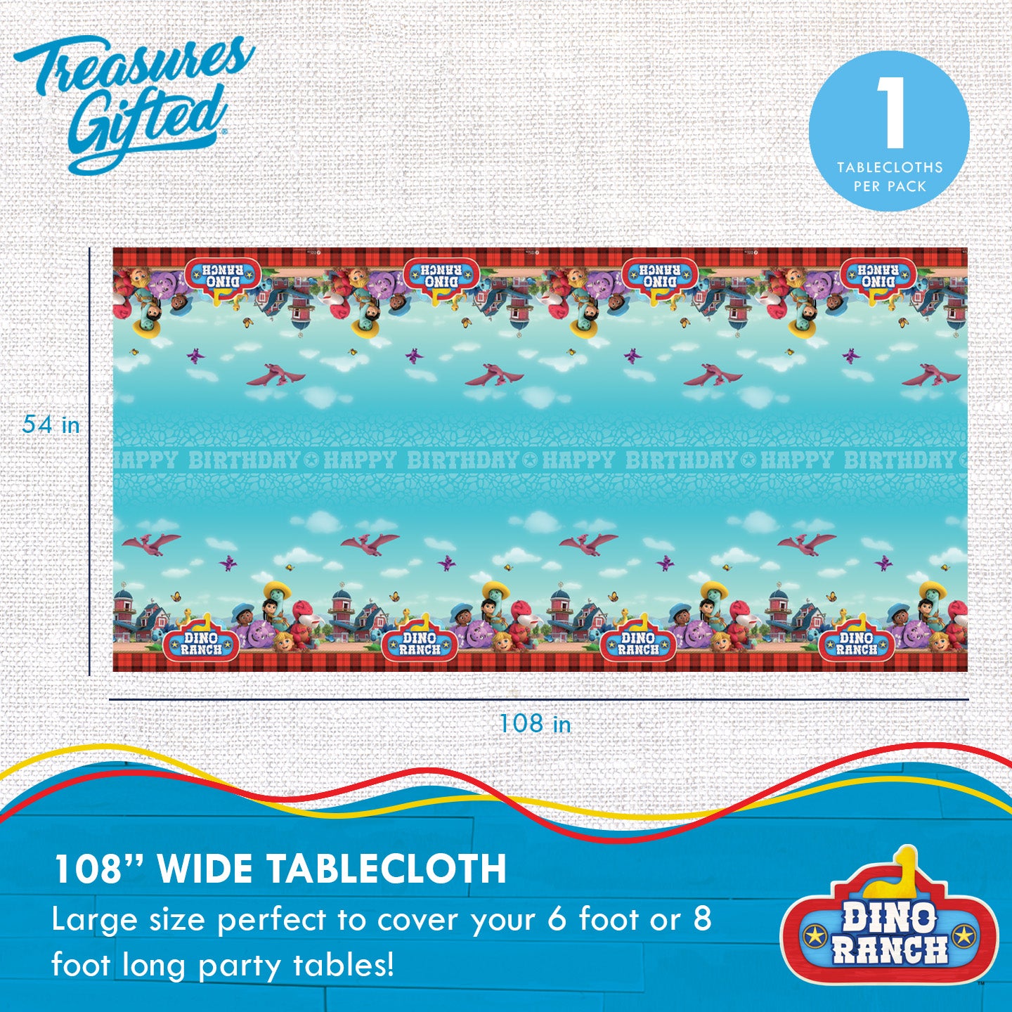 Dino Ranch Party Supplies - Tablecloth