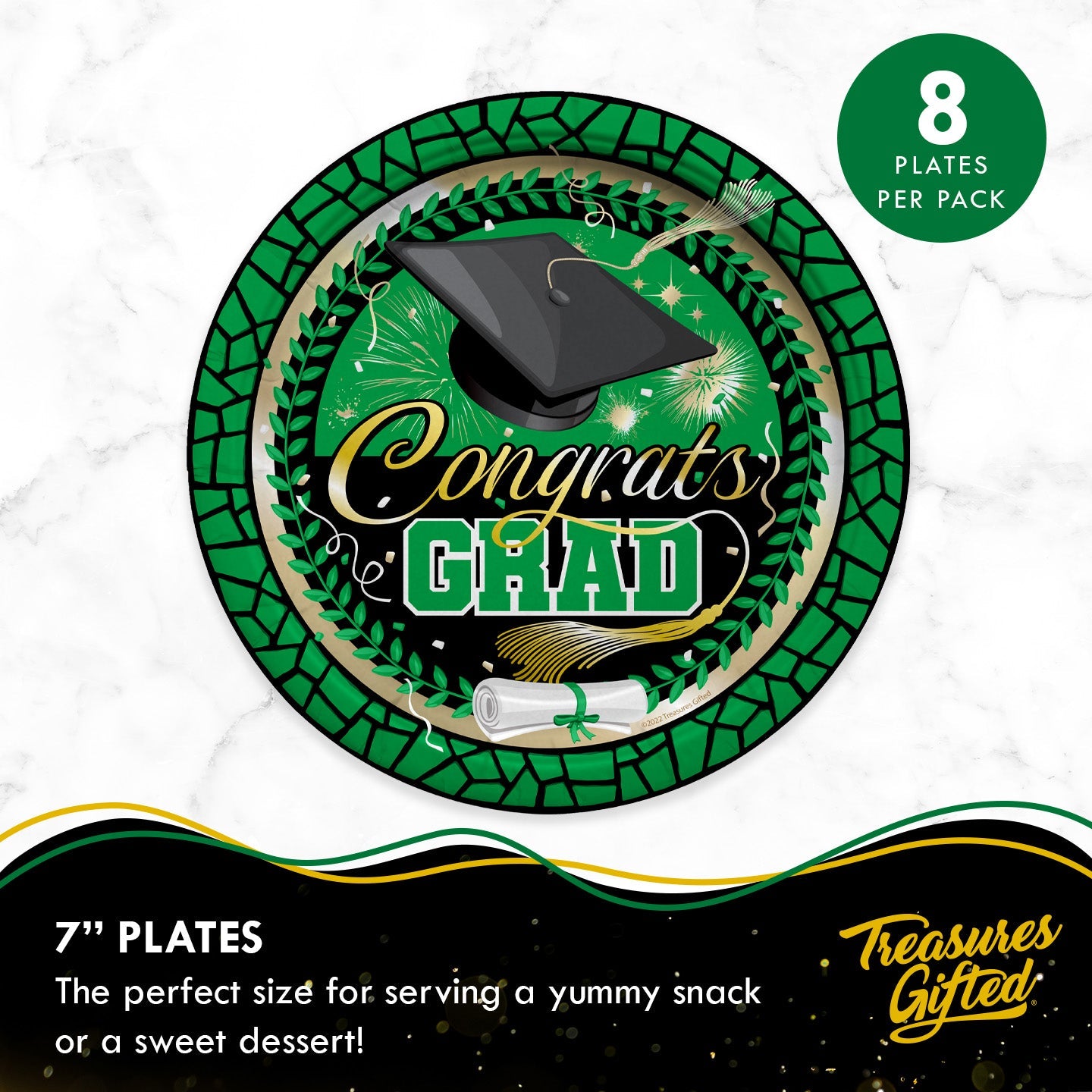 Green Graduation Plates 7in - Green Graduation Party Supplies