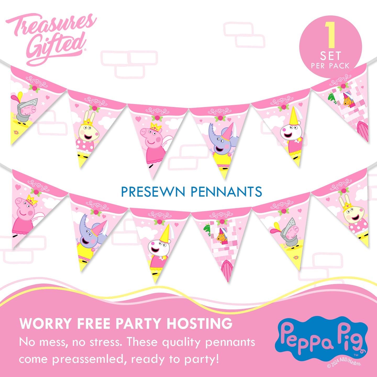 Princess Peppa Pig Banner Pennant - Princess Peppa Pig Party Supplies