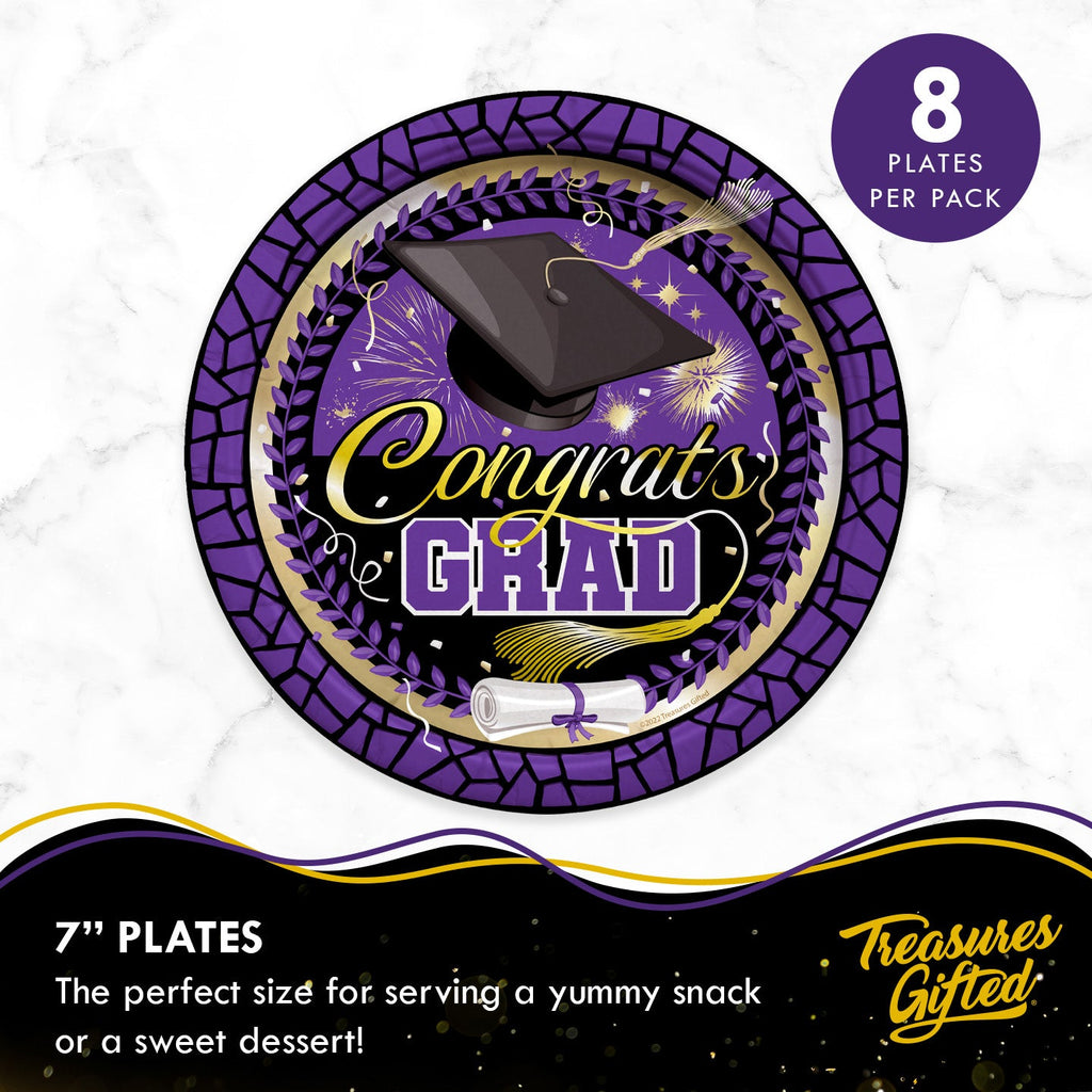Purple Graduation Plates 7in - Purple Graduation Party Supplies