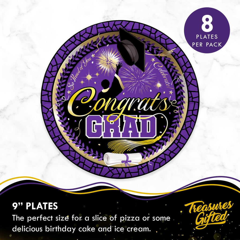 Purple Graduation Plates 9in - Purple Graduation Party Supplies
