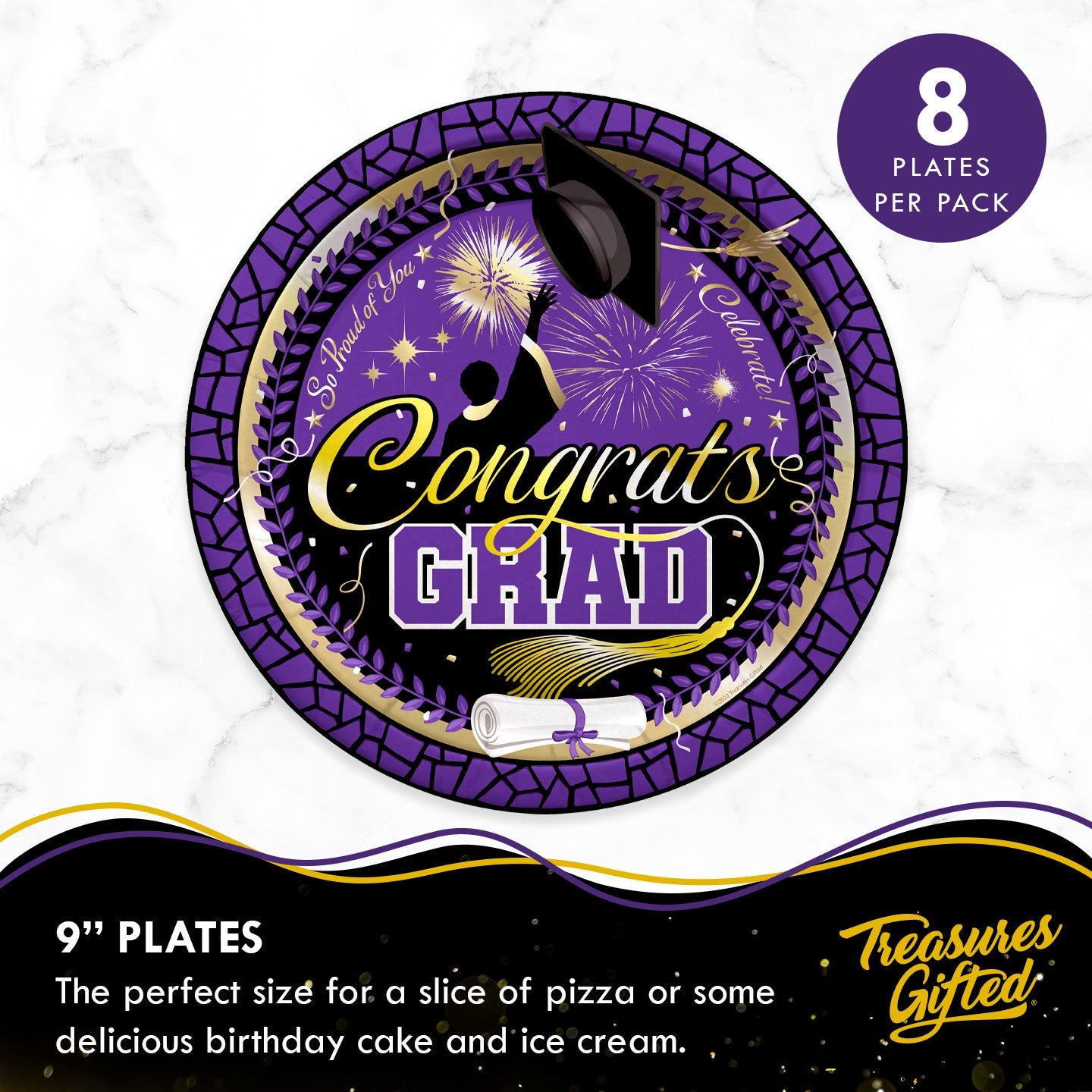 Purple Graduation Plates 9in - Purple Graduation Party Supplies