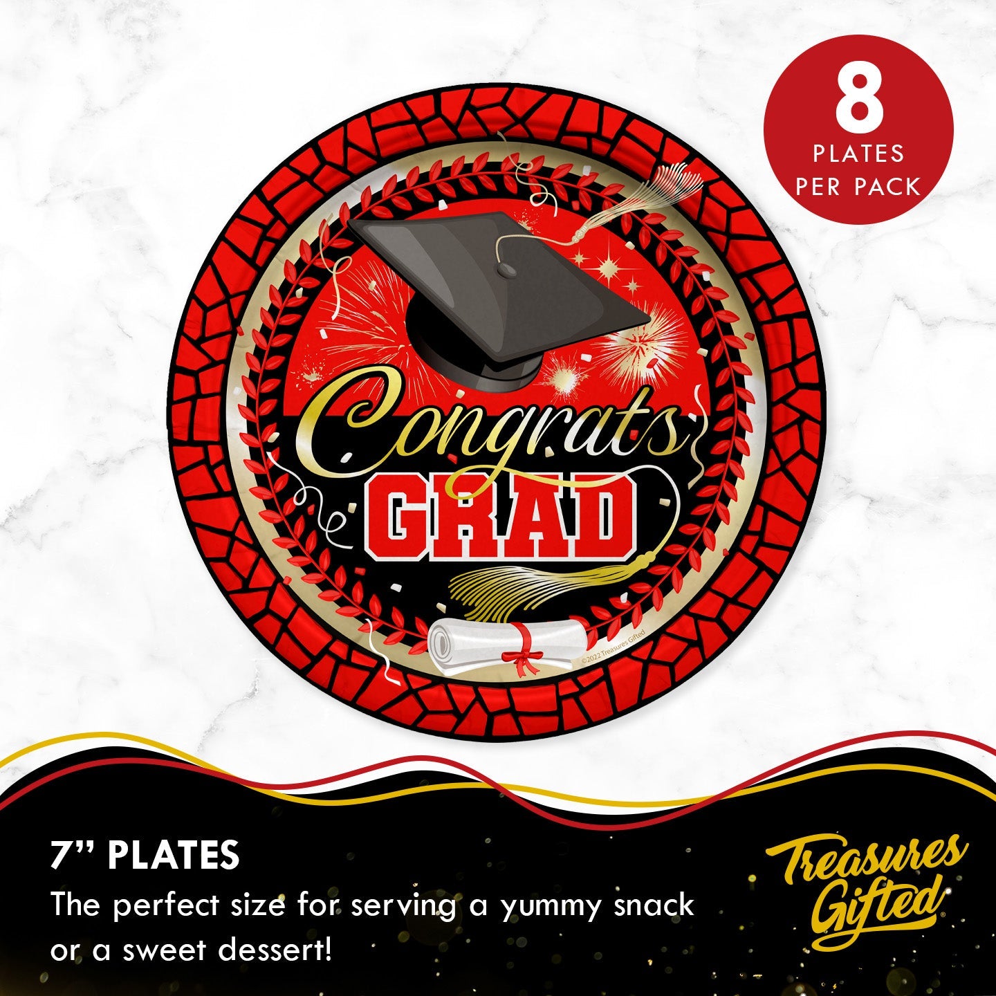 Red Graduation Plates 7in - Red Graduation Party Supplies