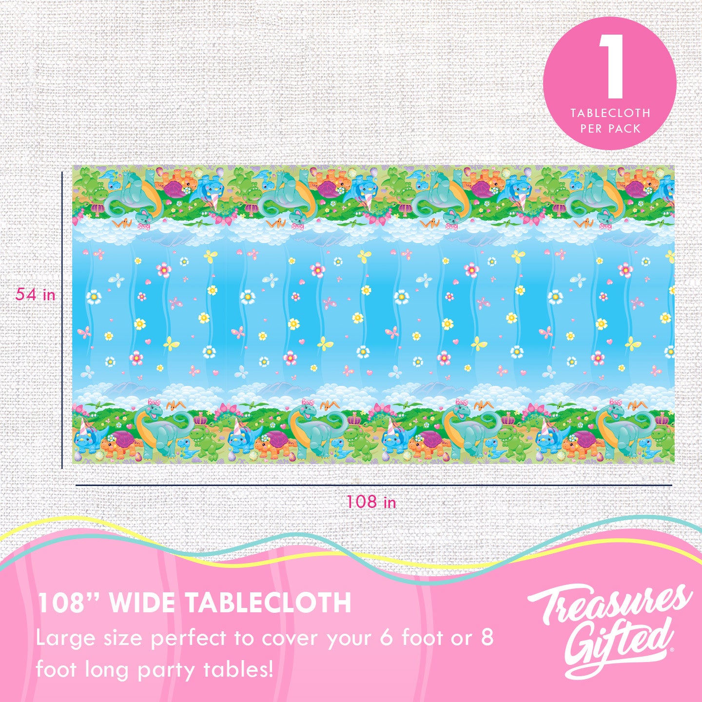 Girl Dinosaur Tablecloth - Girl Dinosaur Party Supplies