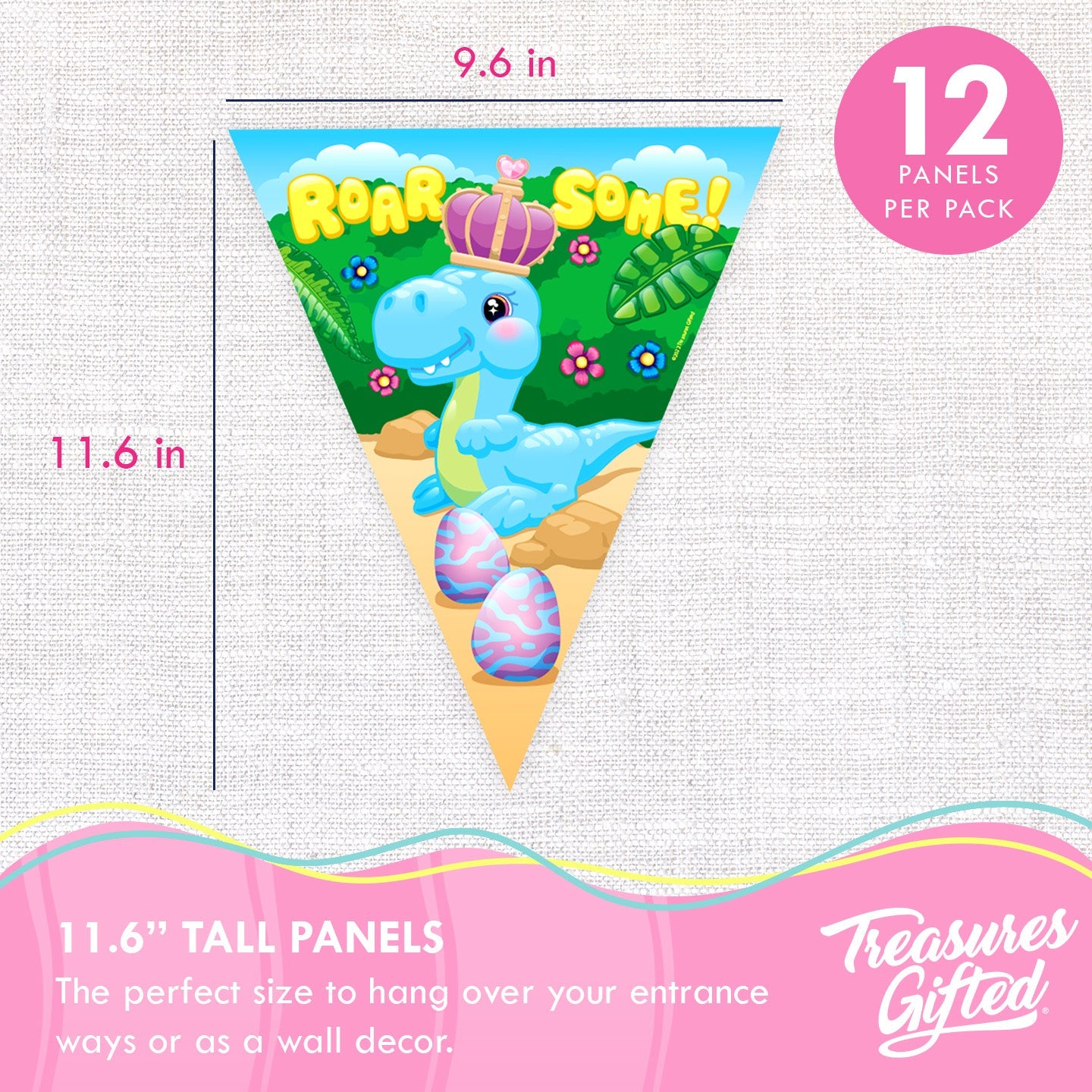 Girl Dinosaur Birthday Banner Pennant - Girl Dinosaur Party Supplies