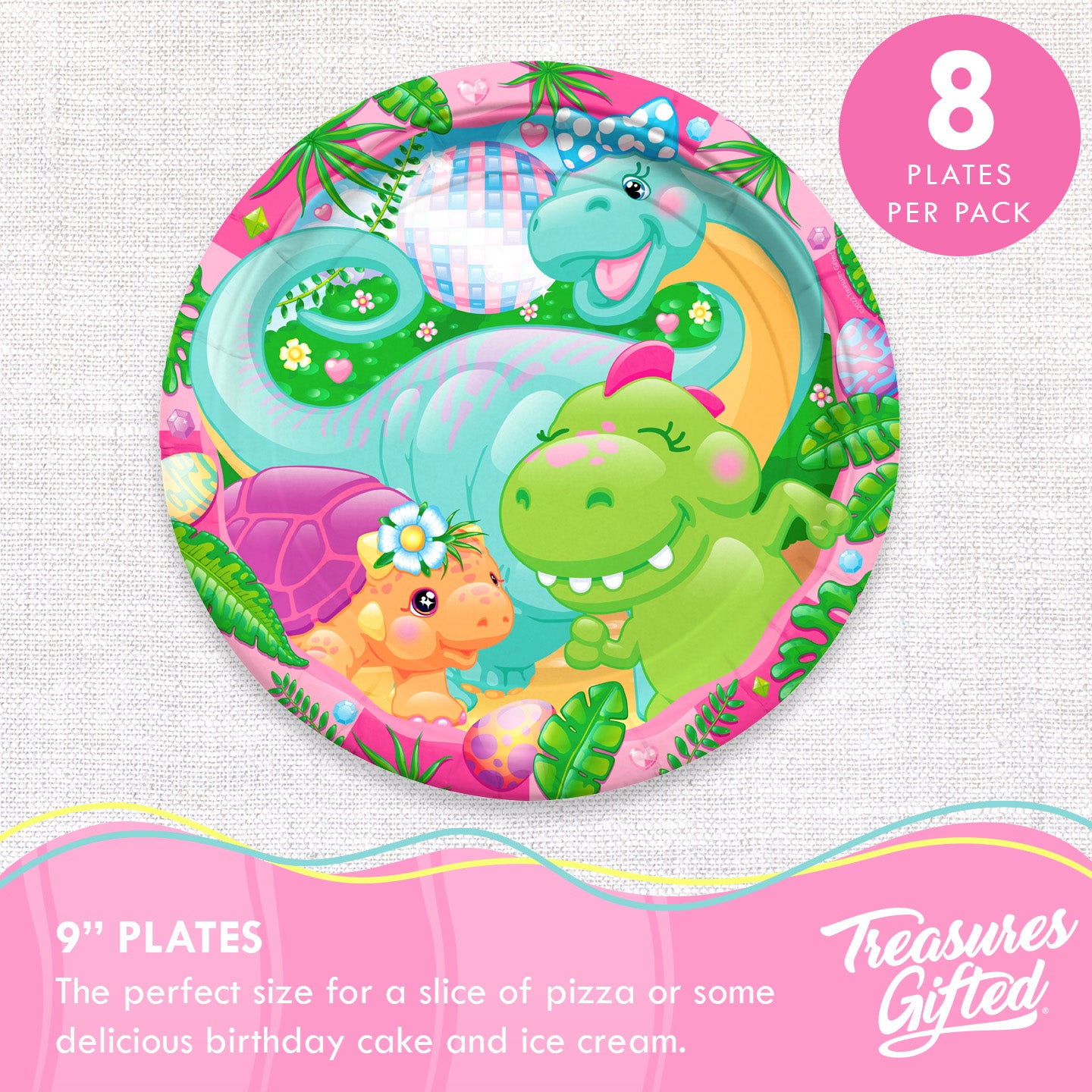 Girl Dinosaur Plates 9in - Girl Dinosaur Party Supplies