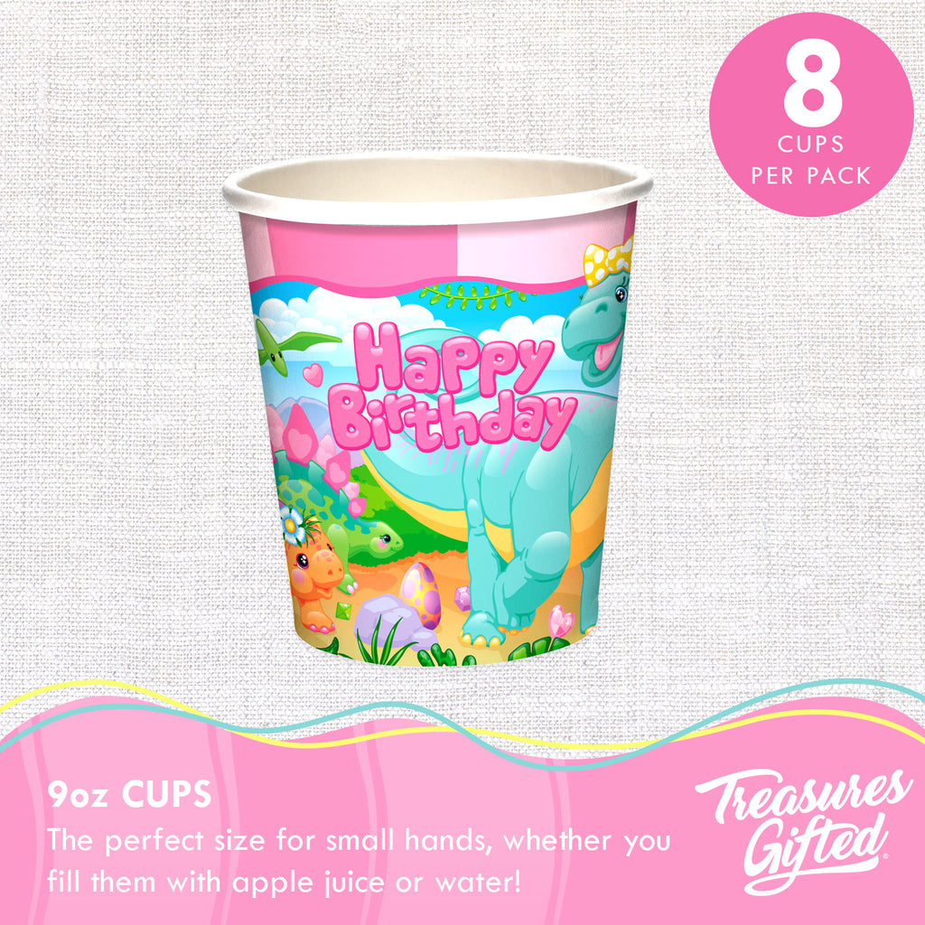Girl Dinosaur Cups - Girl Dinosaur Party Supplies