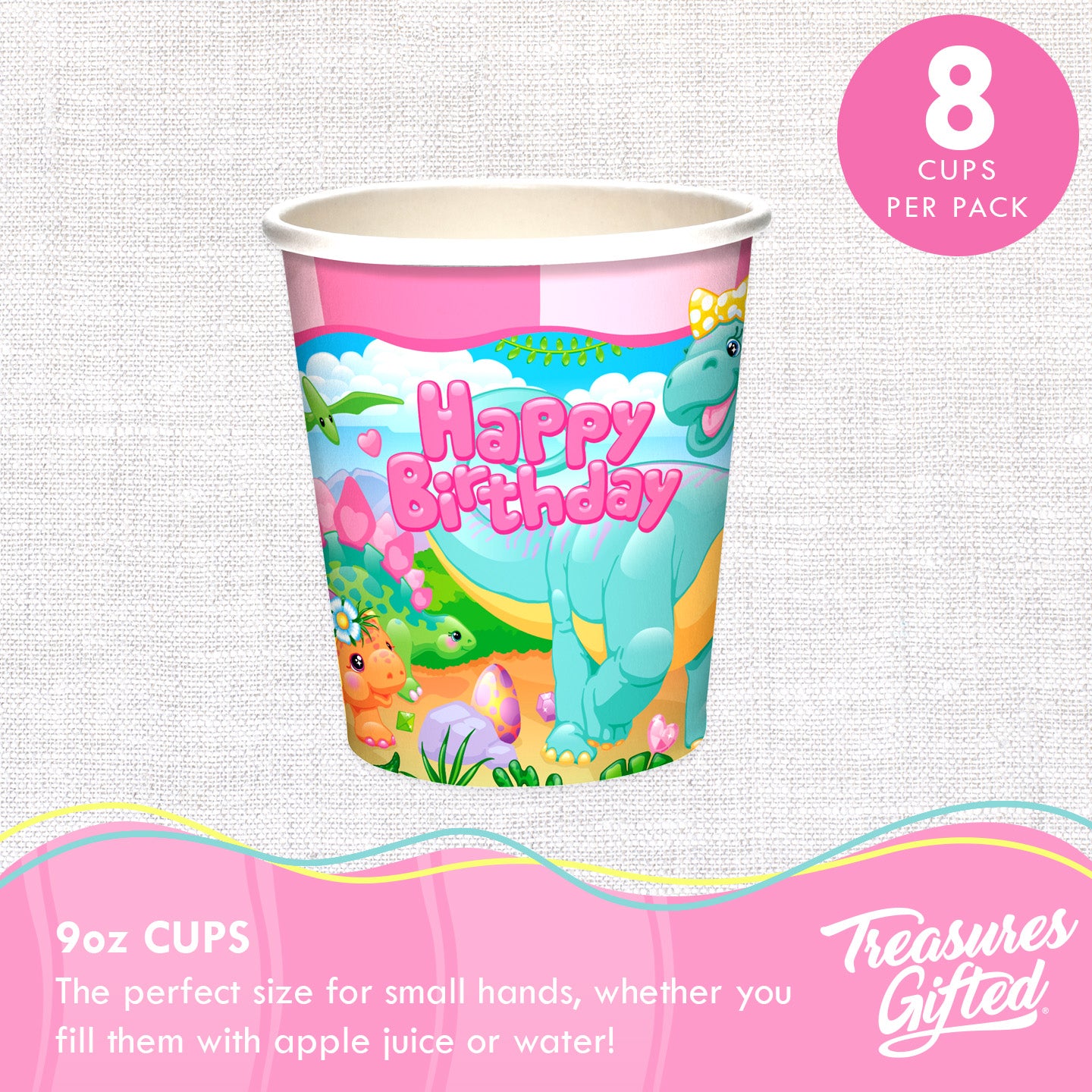 Girl Dinosaur Cups - Girl Dinosaur Party Supplies