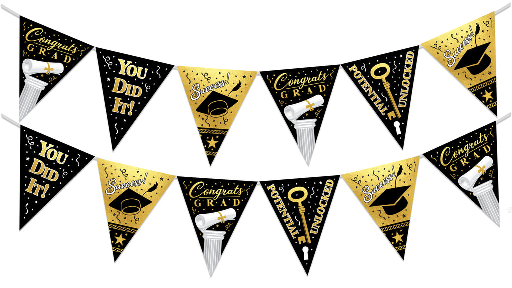 Gold Graduation Banner Pennant - Black and Gold Graduation Party Decorations