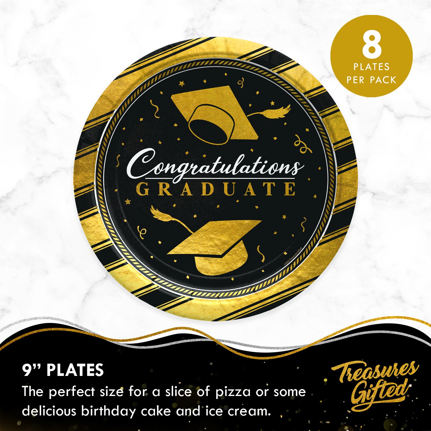Gold Graduation Plates 9in - Gold Graduation Party Supplies