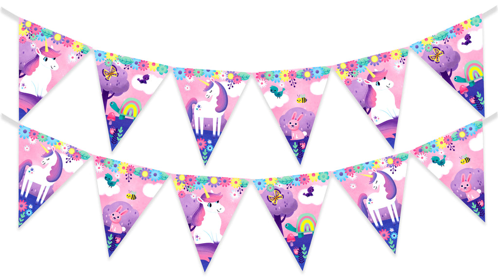 Unicorn Birthday Banner Pennant - Rainbow Unicorn Party Supplies
