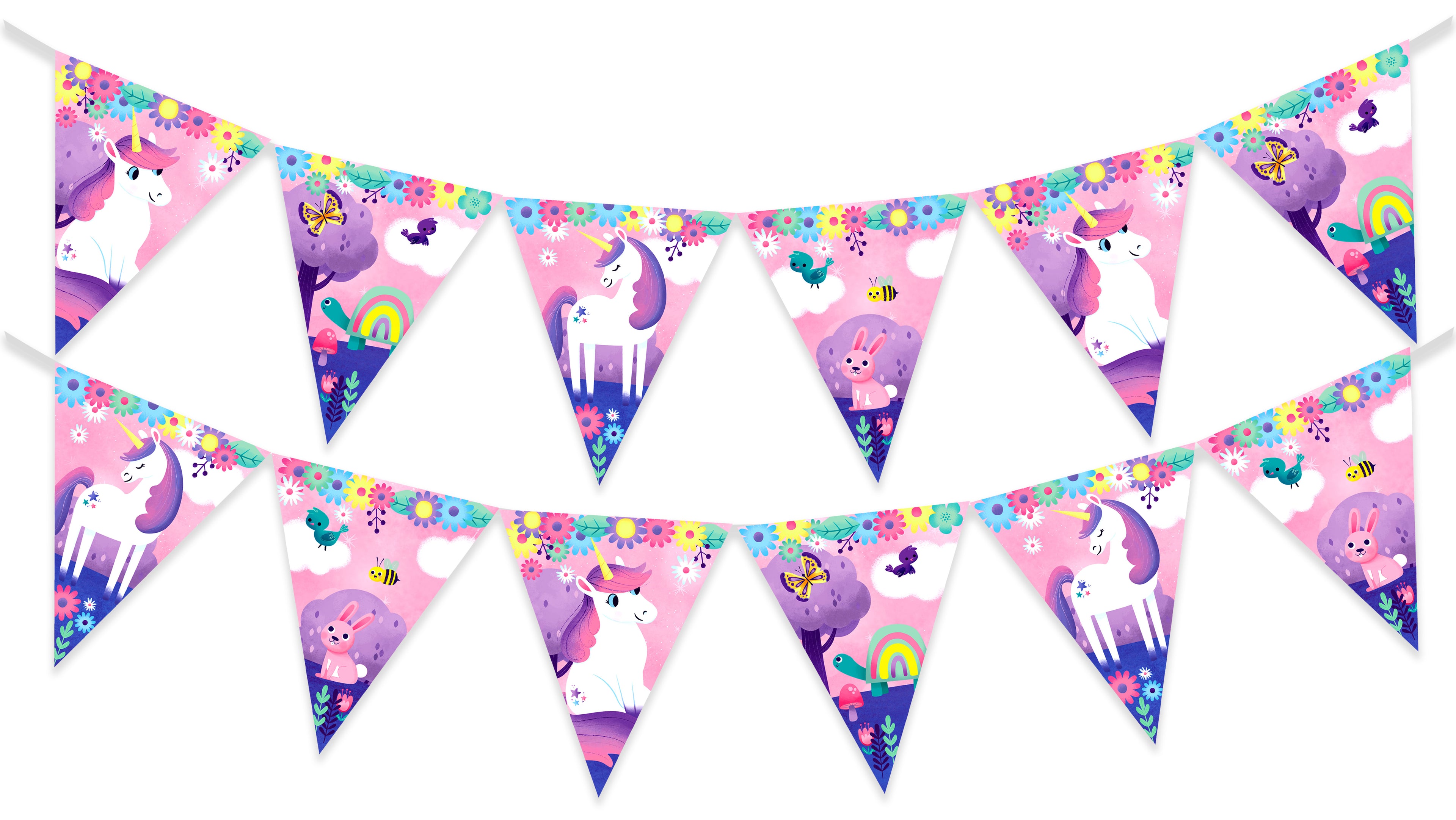 Unicorn Birthday Banner Pennant - Rainbow Unicorn Party Supplies