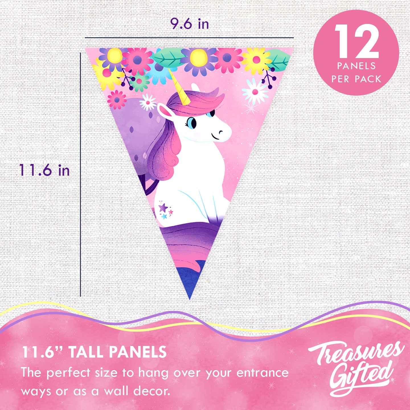 Unicorn Birthday Banner Pennant - Rainbow Unicorn Party Supplies