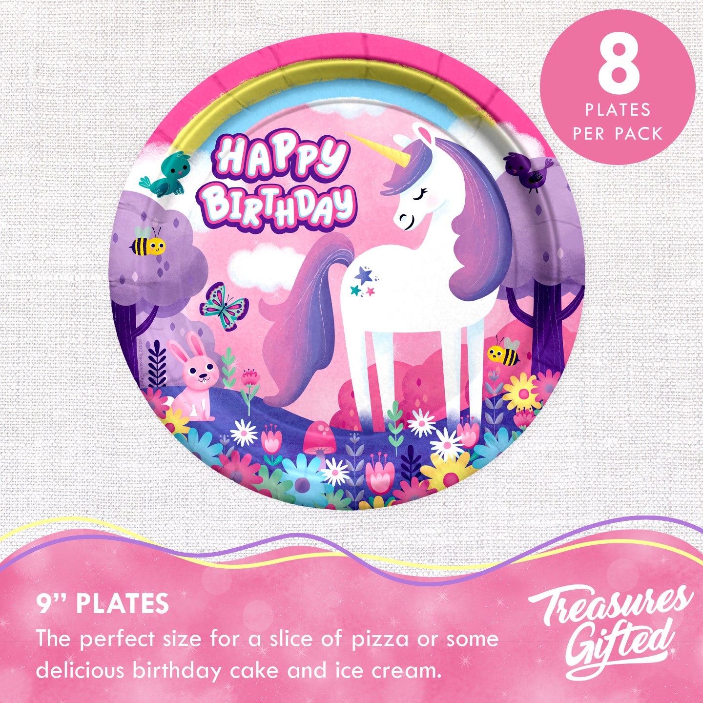Unicorn Plates 9in - Rainbow Unicorn Party Supplies