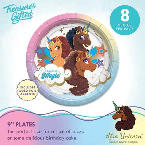 Afro Unicorn Plates 9in - Afro Unicorn Party Decorations