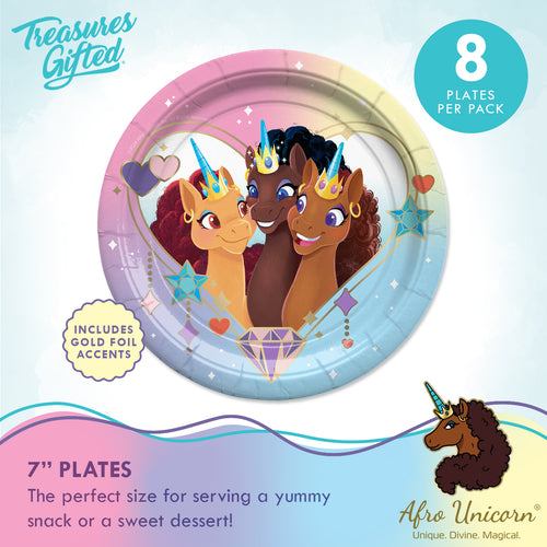 Afro Unicorn Plates 7in - Afro Unicorn Party Decorations