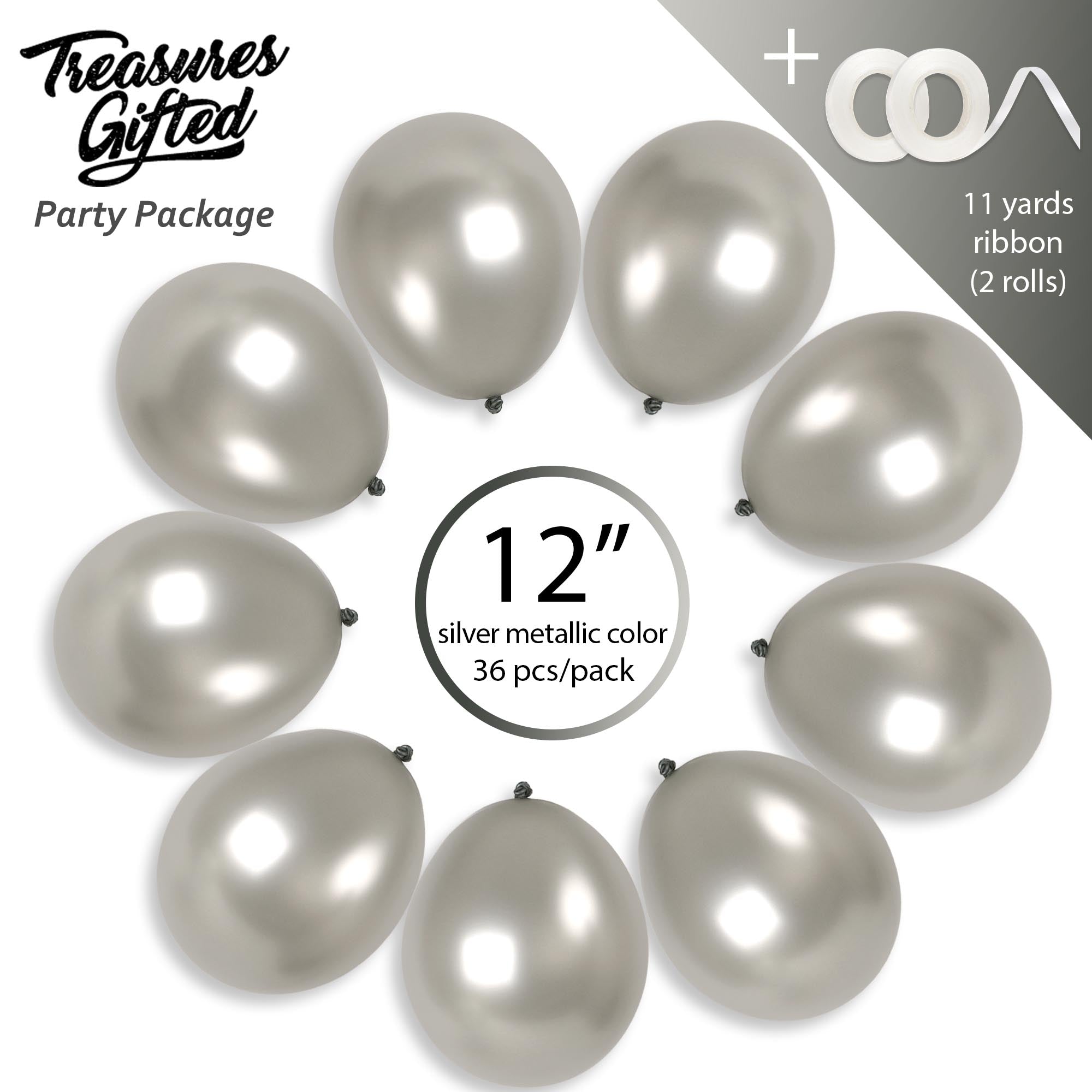Pearlescent Silver Balloons - 12 Inch Latex Balloons