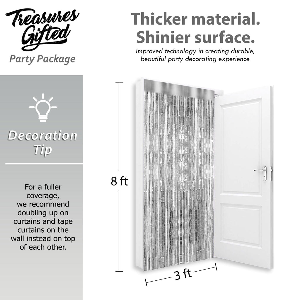 Silver Foil Fringe Curtain - 3ft x 8ft Tinsel Curtain