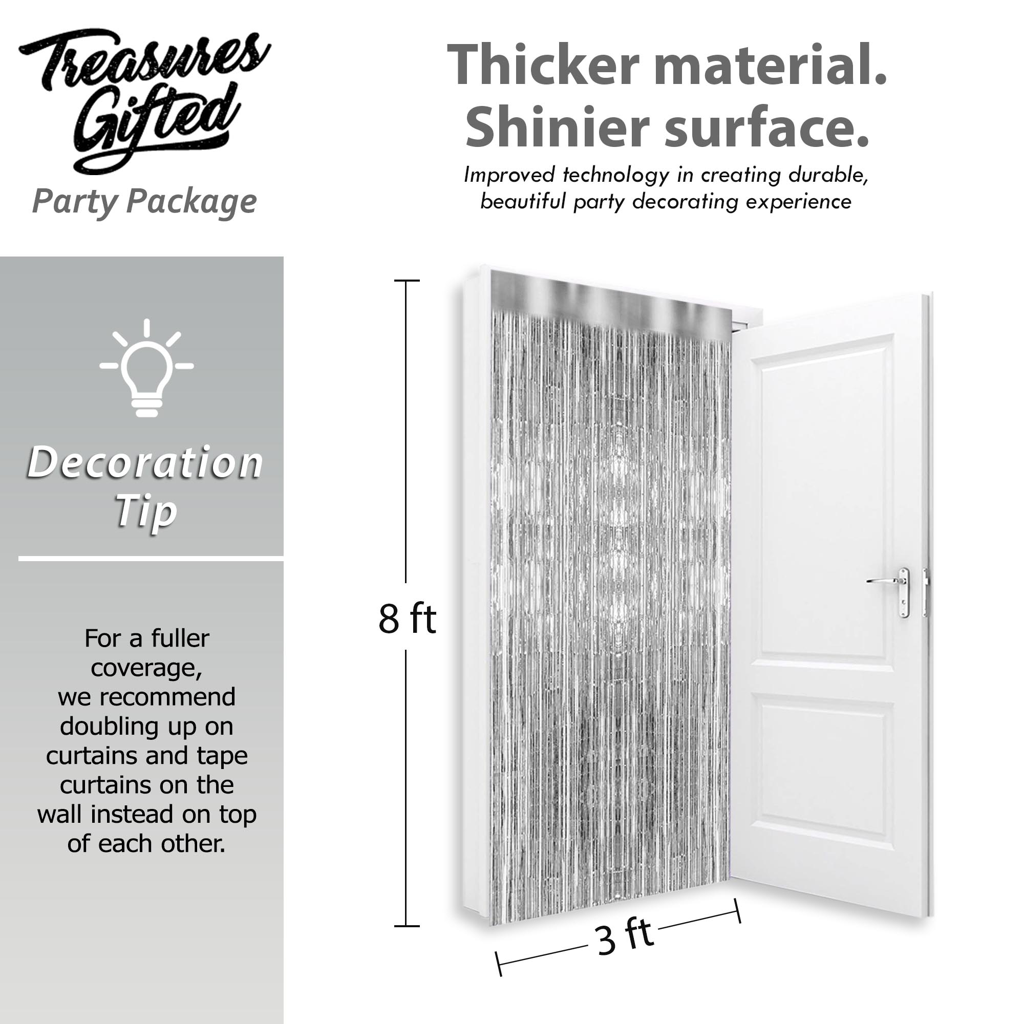 Silver Foil Fringe Curtain - 3ft x 8ft Tinsel Curtain