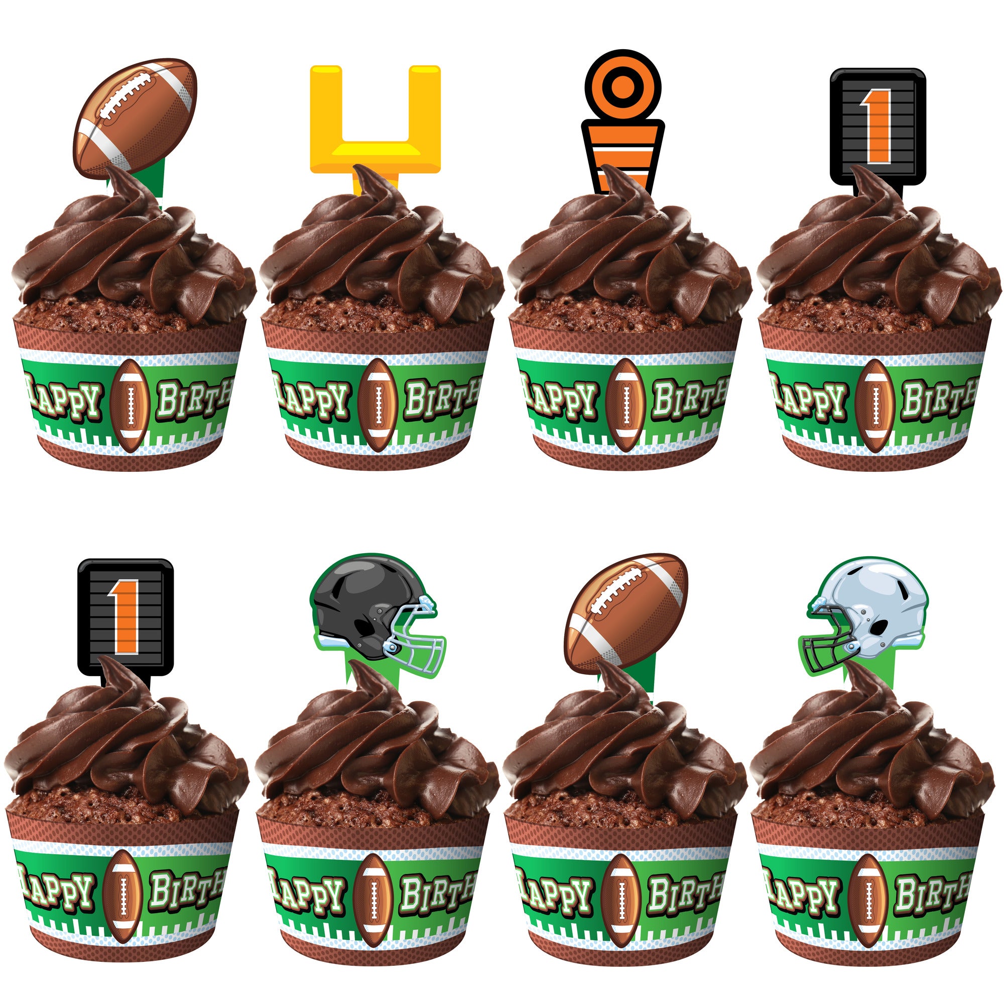 Football Birthday Party Supplies - Cupcake Toppers and Wrappers
