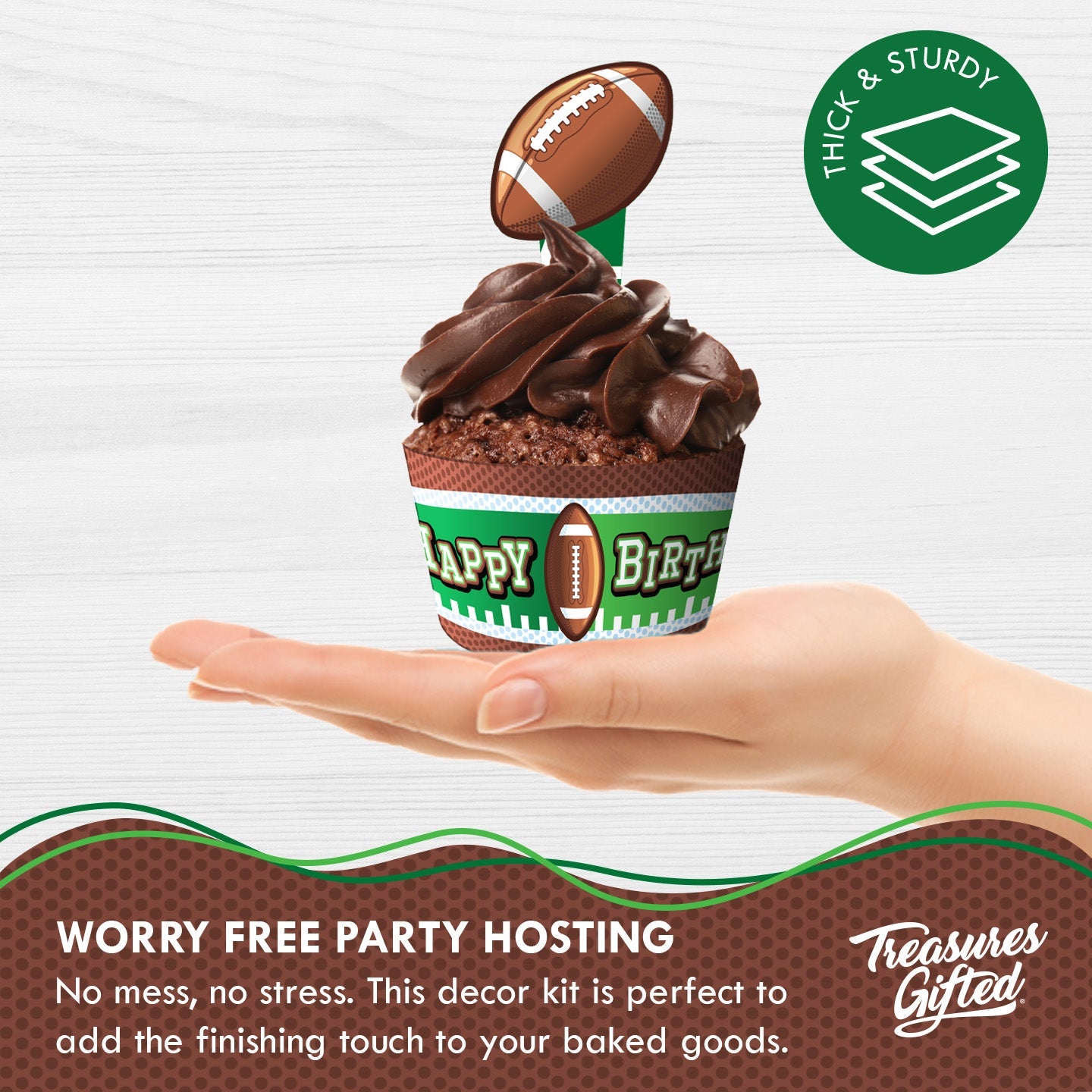 Football Birthday Party Supplies - Cupcake Toppers and Wrappers