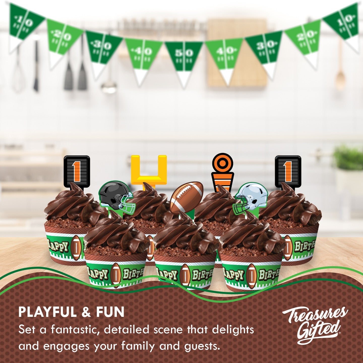 Football Birthday Party Supplies - Cupcake Toppers and Wrappers