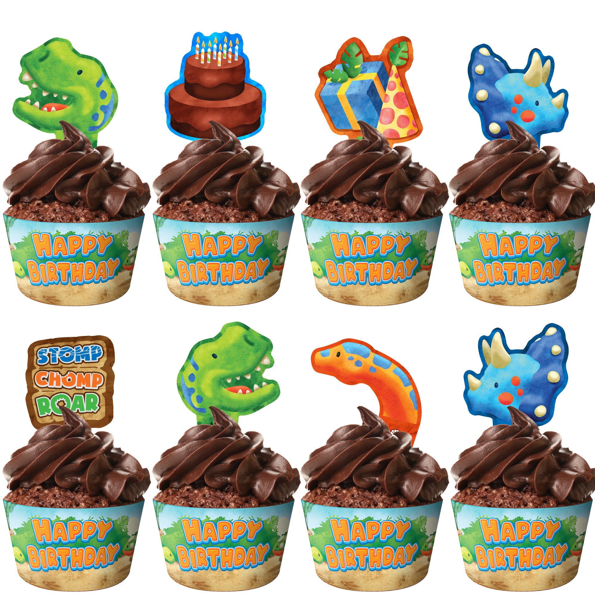 Dinosaur Cupcake Toppers & Dinosaur Cupcake Wrappers