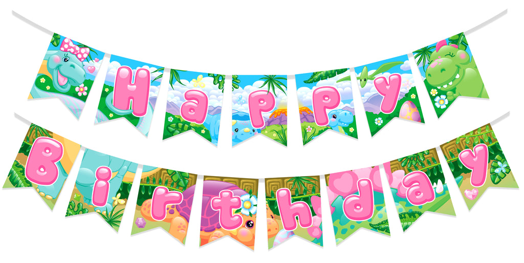Girl Dinosaur Birthday Banner - Girl Dinosaur Party Supplies