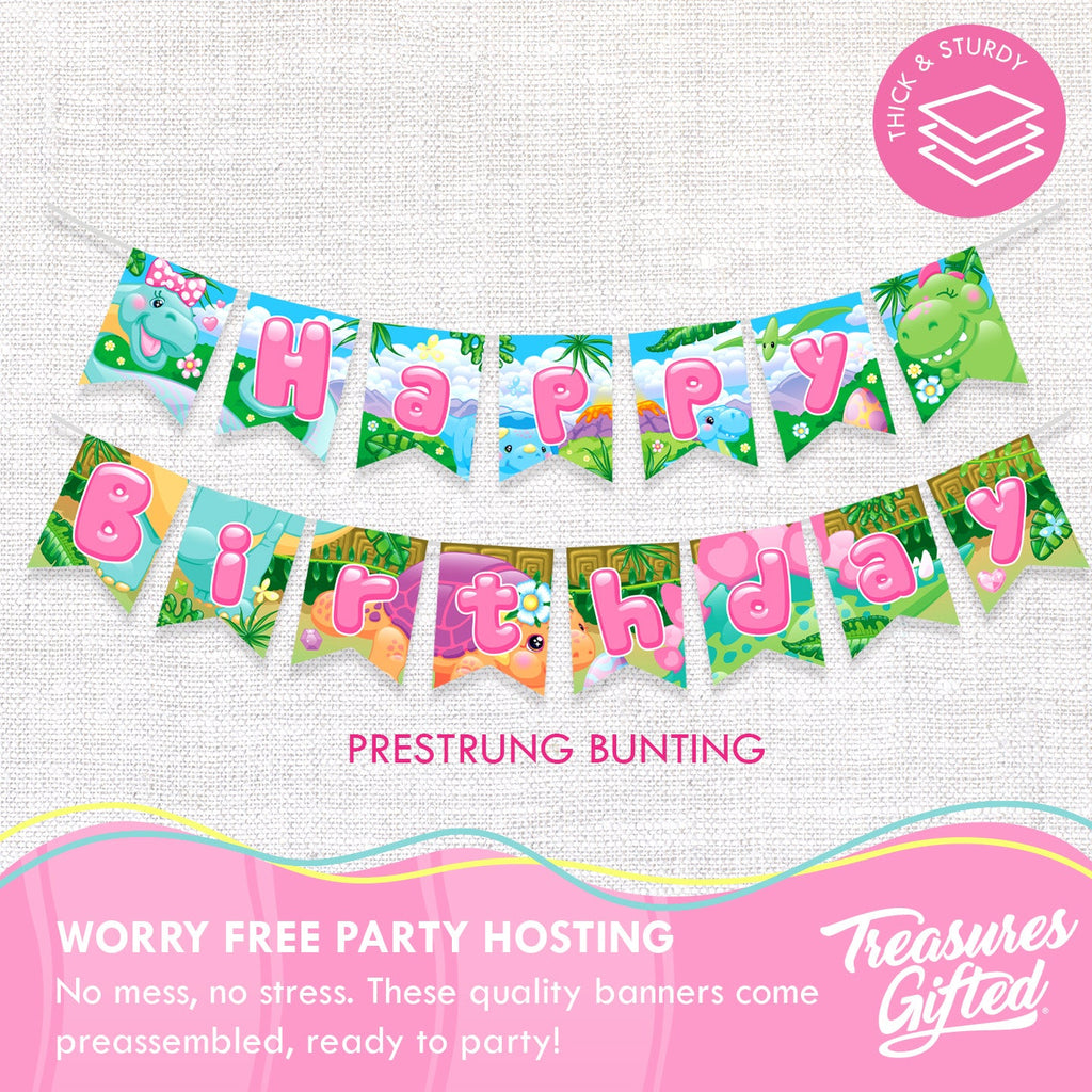 Girl Dinosaur Birthday Banner - Girl Dinosaur Party Supplies