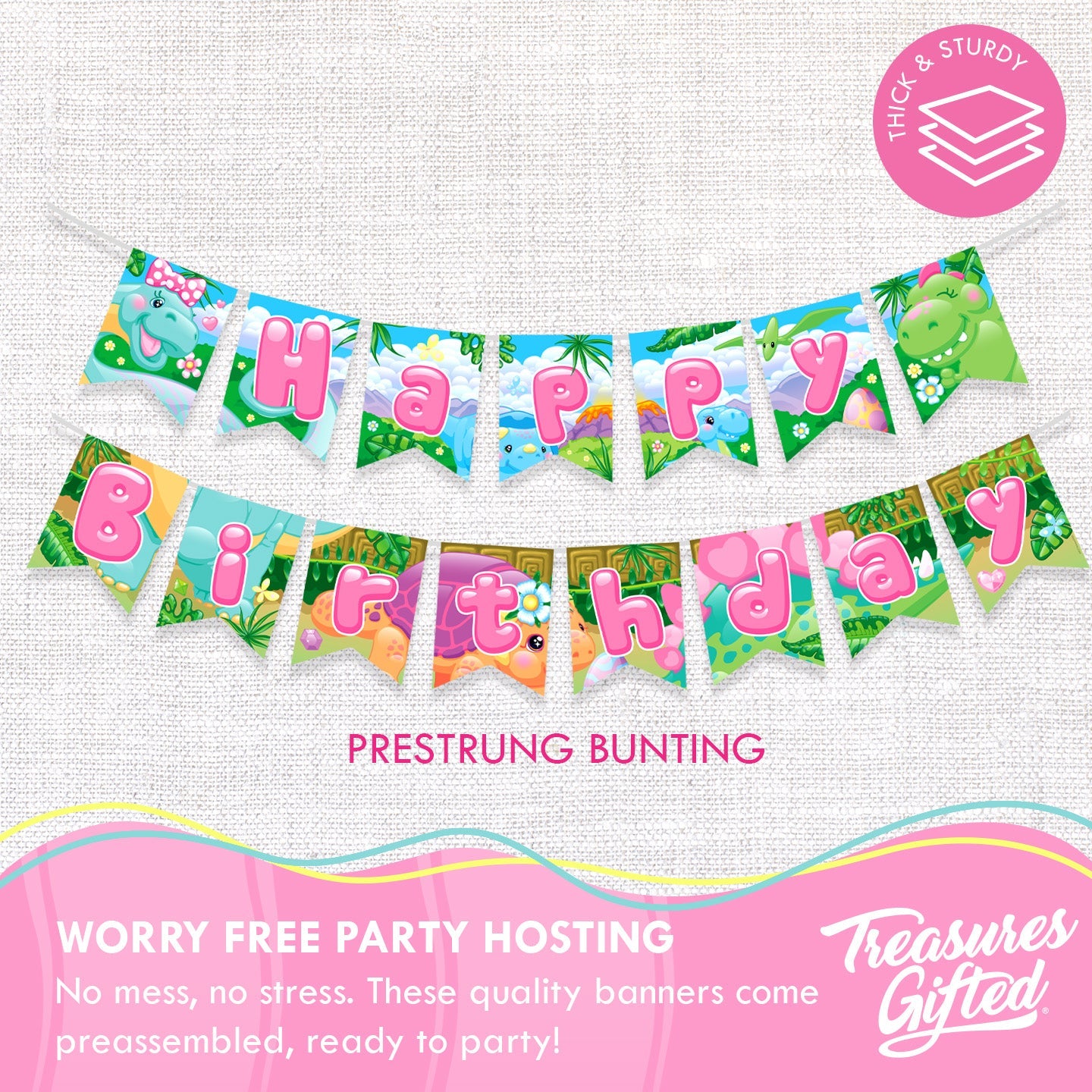 Girl Dinosaur Birthday Banner - Girl Dinosaur Party Supplies