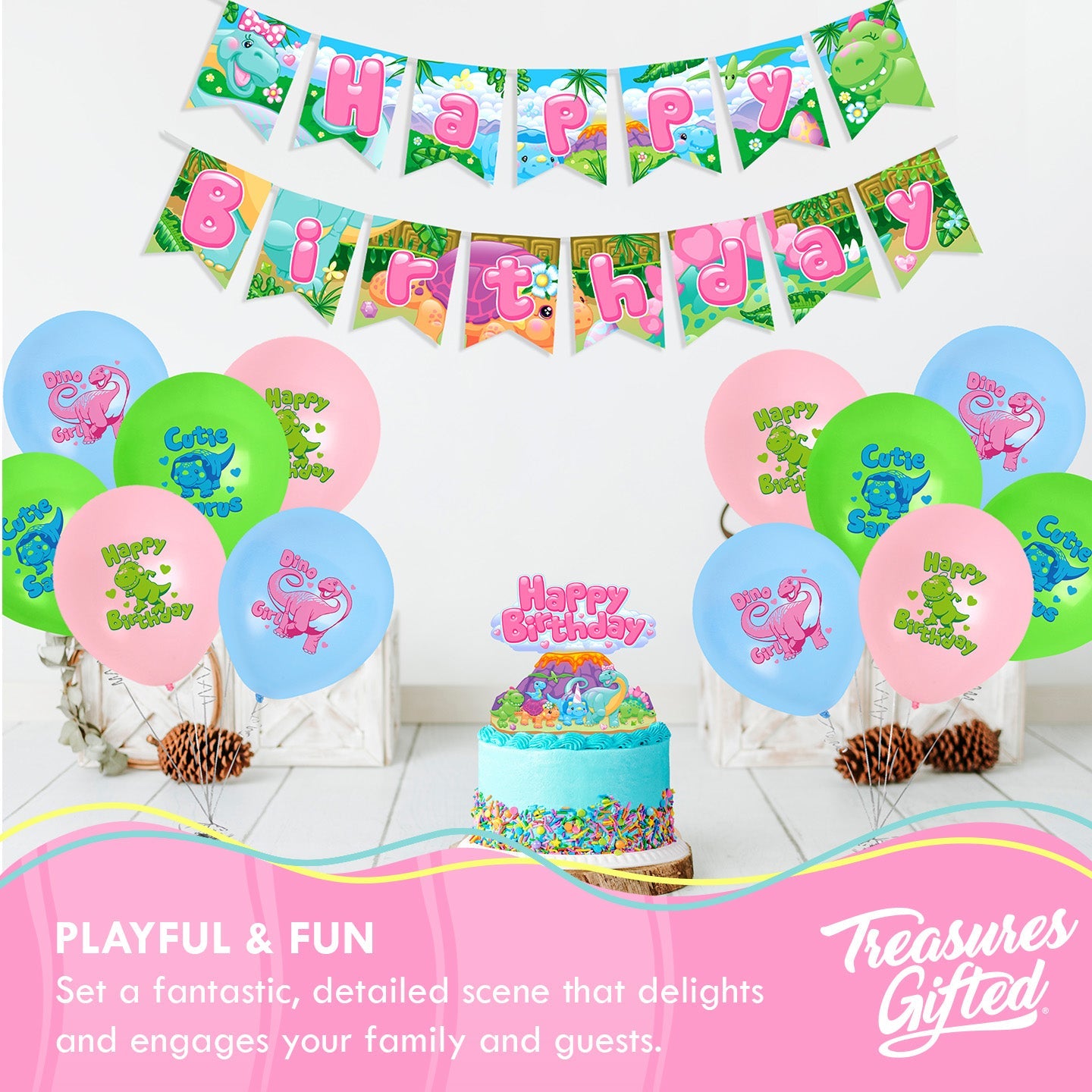 Girl Dinosaur Birthday Banner - Girl Dinosaur Party Supplies