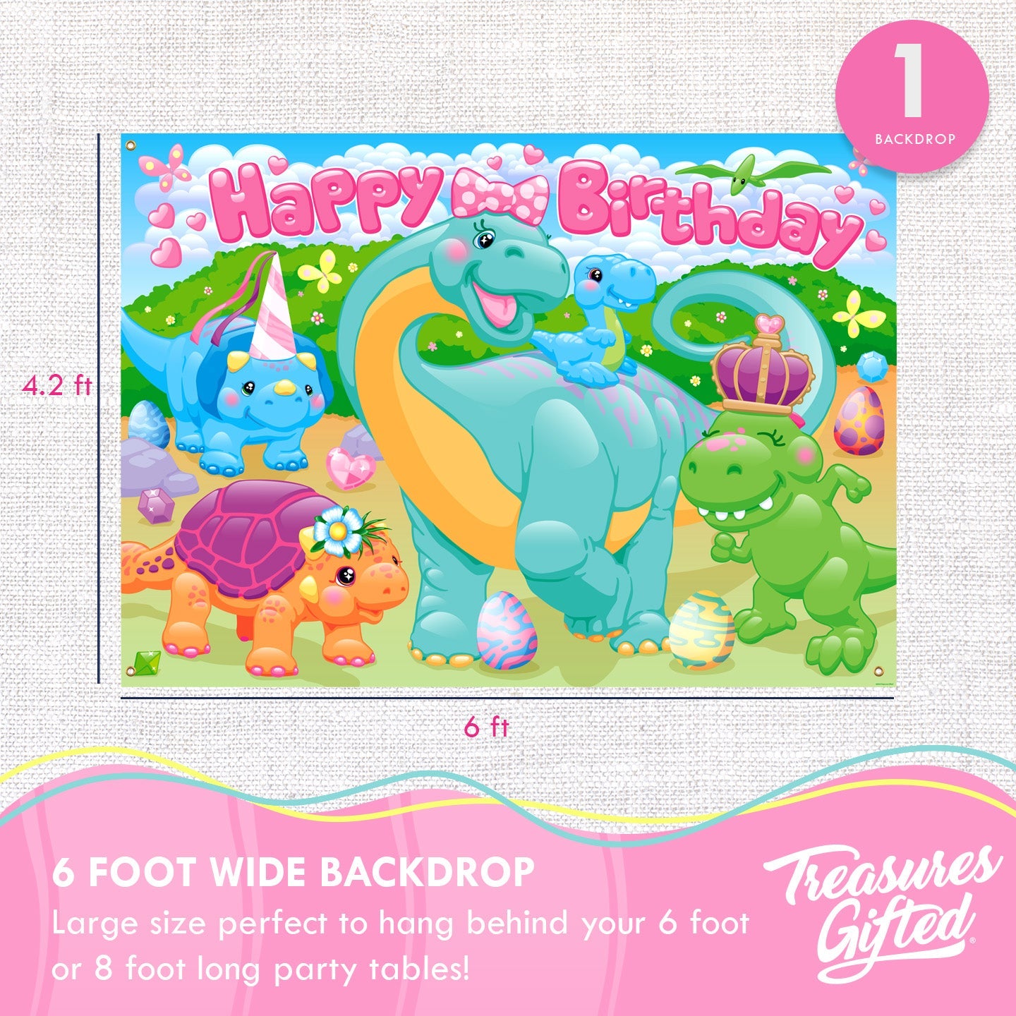 Girl Dinosaur Backdrop - Girl Dinosaur Party Supplies