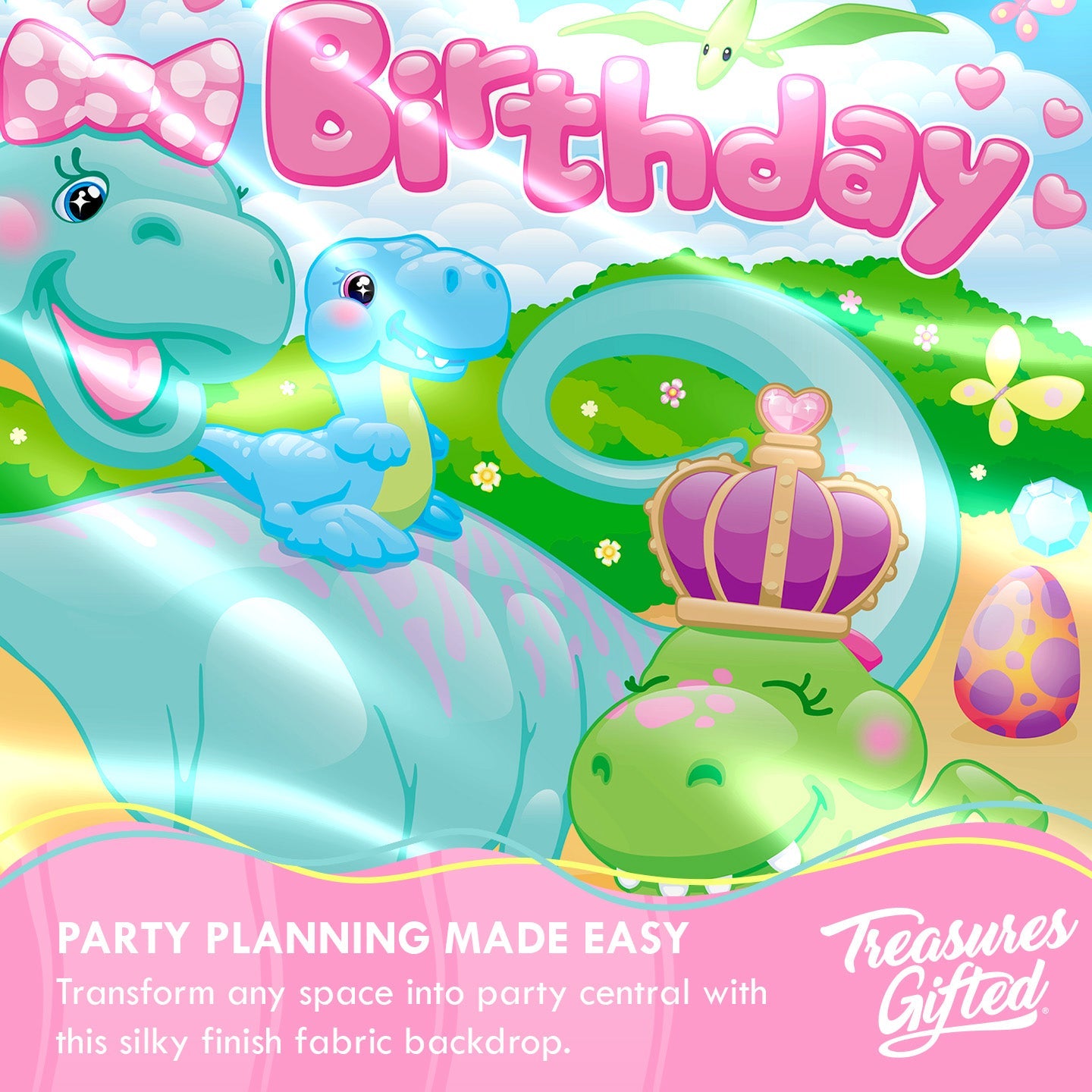 Girl Dinosaur Backdrop - Girl Dinosaur Party Supplies