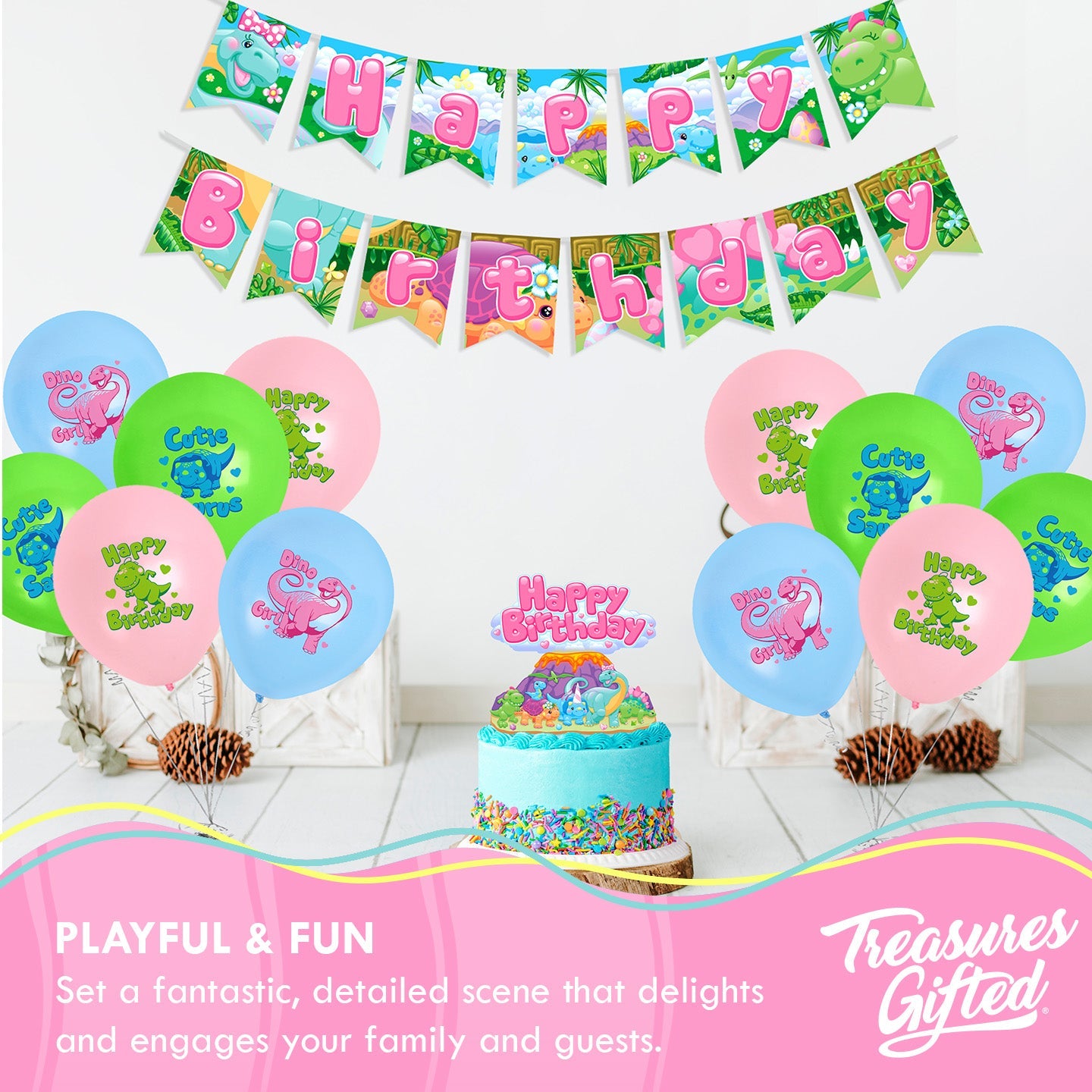 Girl Dinosaur Balloon Bouquet - Girl Dinosaur Party Supplies