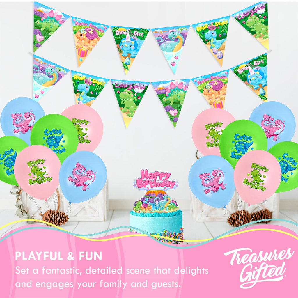 Girl Dinosaur Birthday Banner Pennant - Girl Dinosaur Party Supplies