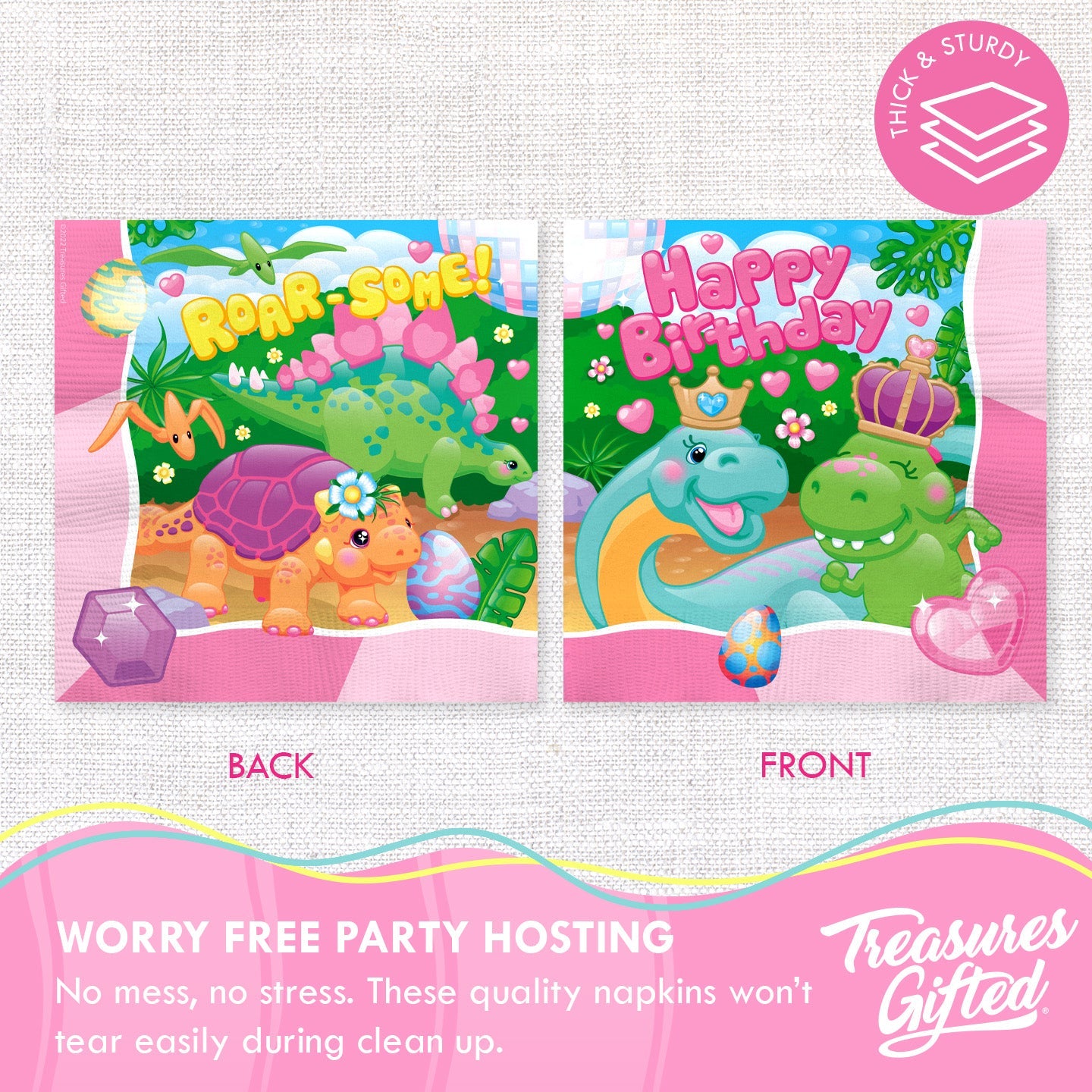 Girl Dinosaur Napkins - Girl Dinosaur Party Supplies