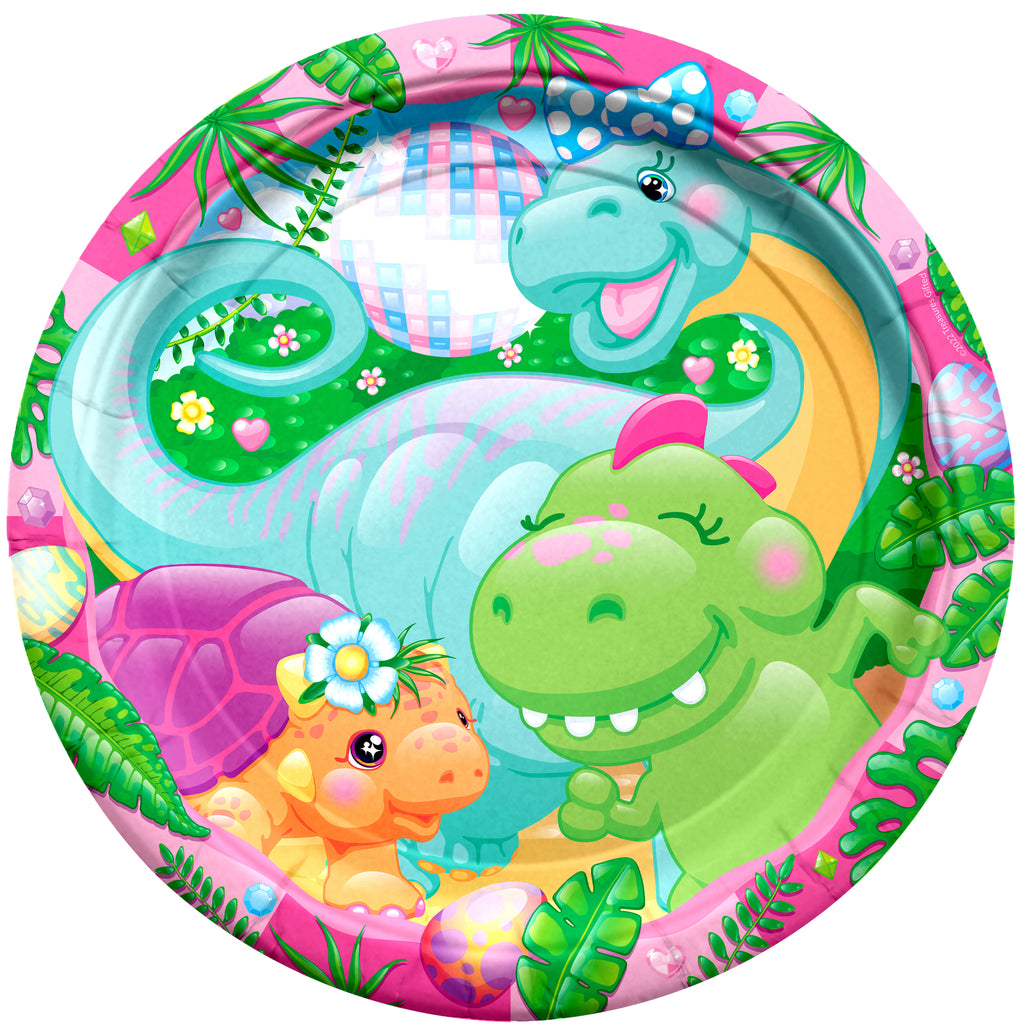 Girl Dinosaur Plates 9in - Girl Dinosaur Party Supplies