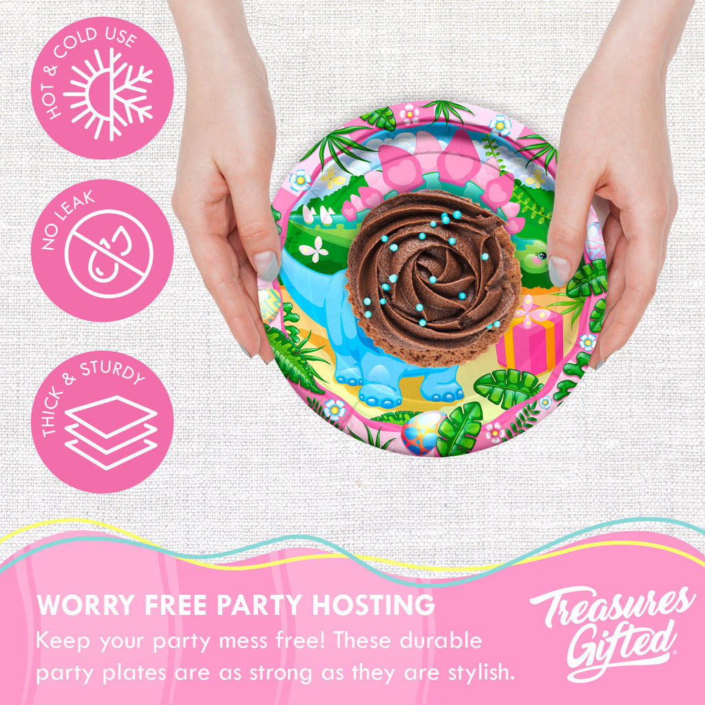 Girl Dinosaur Plates 7in - Girl Dinosaur Party Supplies