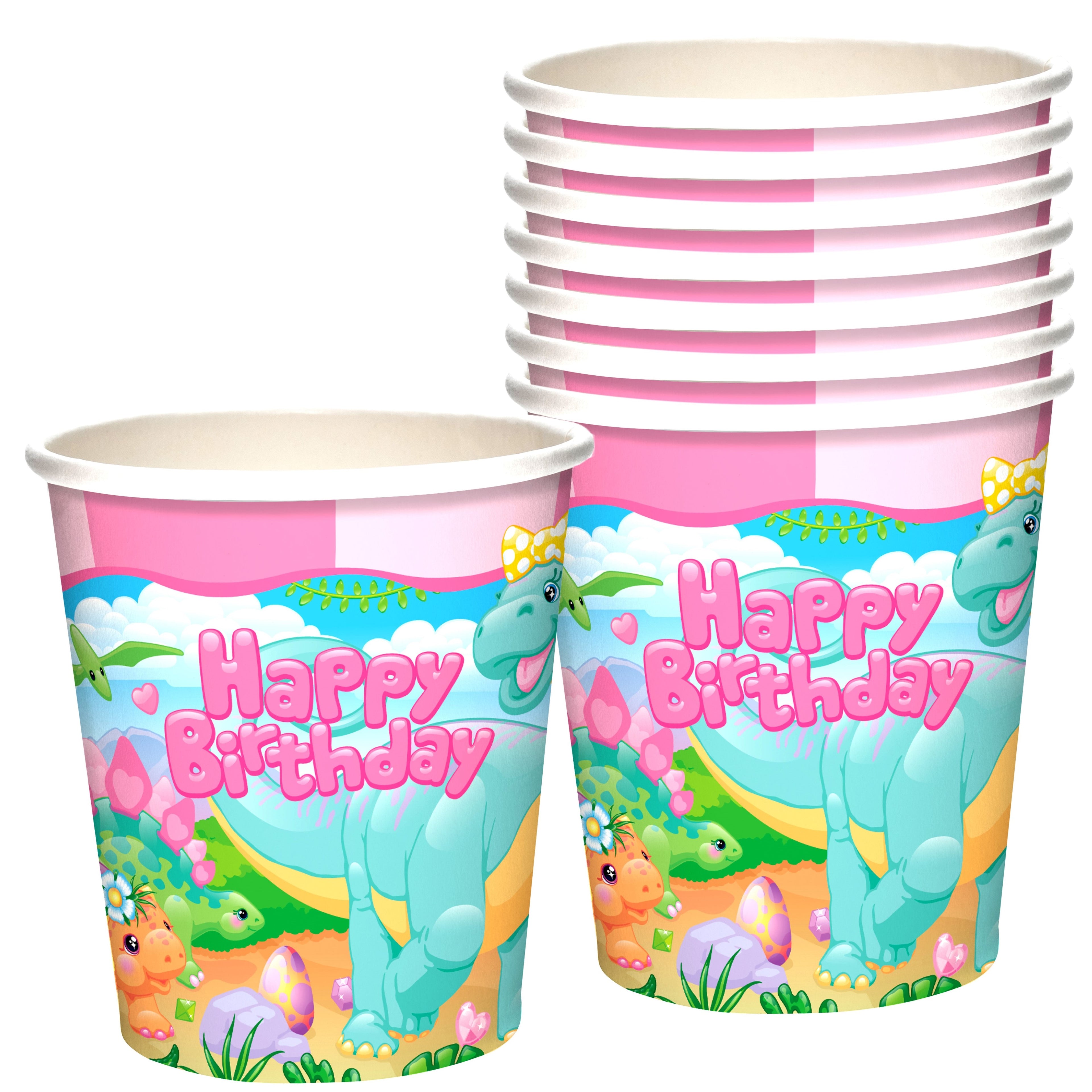 Girl Dinosaur Cups - Girl Dinosaur Party Supplies