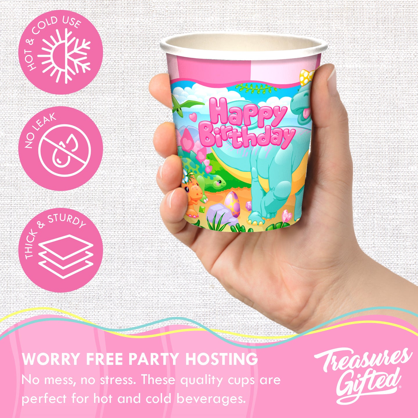 Girl Dinosaur Cups - Girl Dinosaur Party Supplies