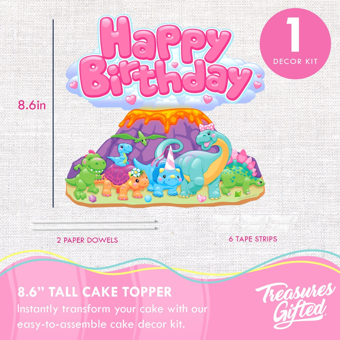 Girl Dinosaur Cake Topper - Girl Dinosaur Party Supplies