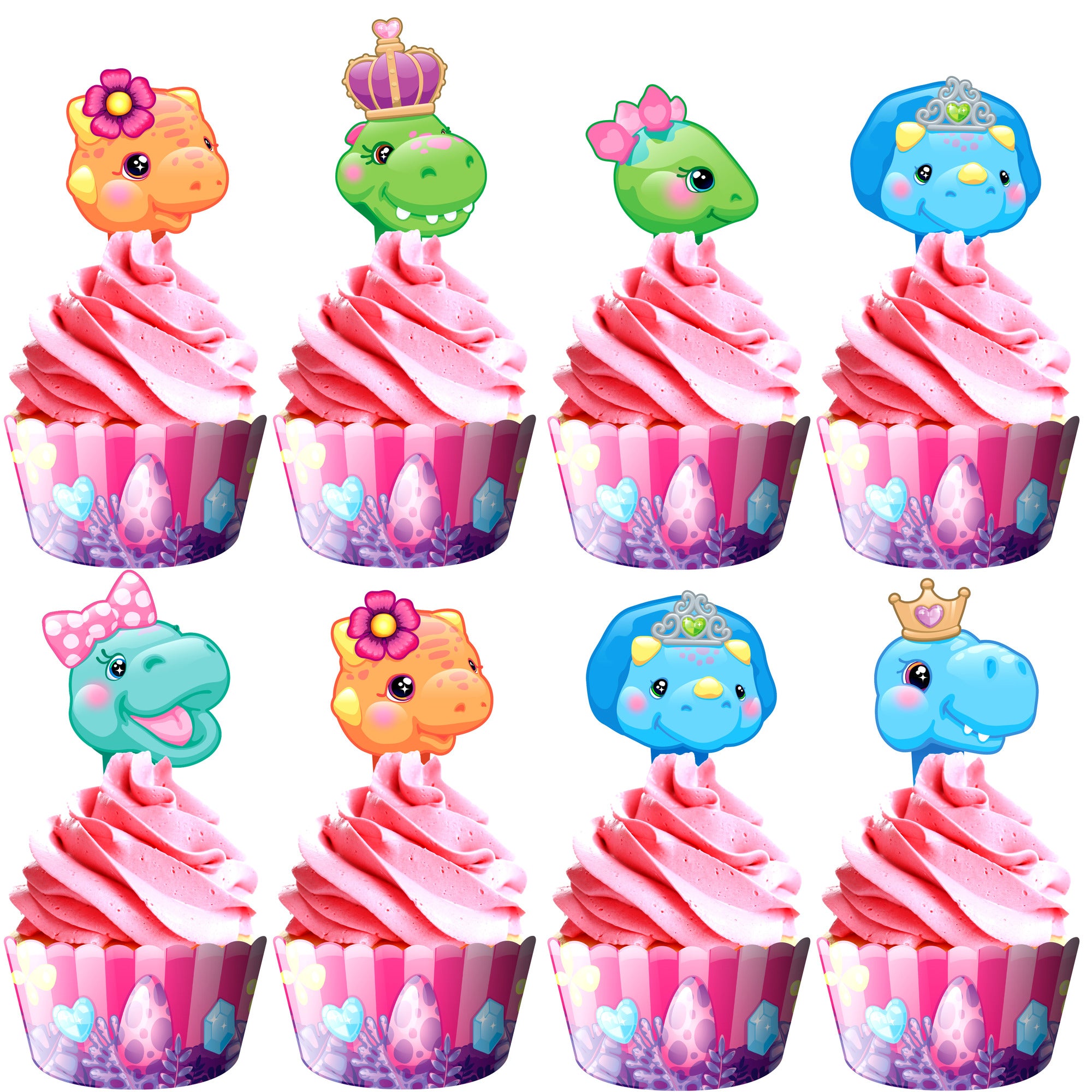 Girl Dinosaur Cupcake Toppers & Girl Dinosaur Cupcake Wrappers