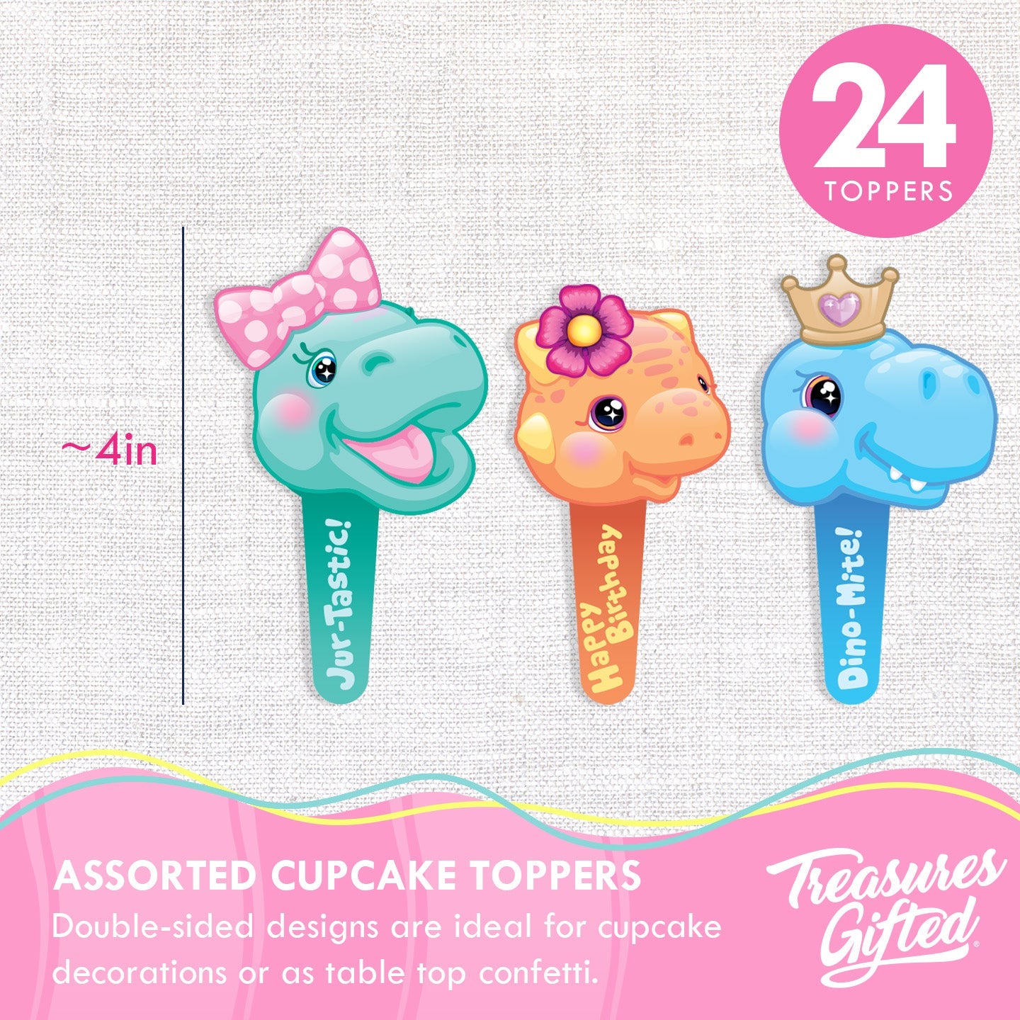 Girl Dinosaur Cupcake Toppers & Girl Dinosaur Cupcake Wrappers