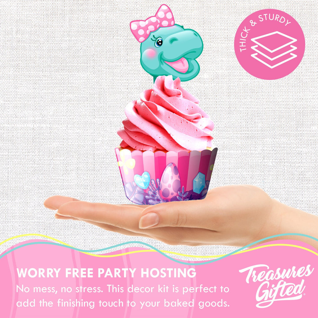 Girl Dinosaur Cupcake Toppers & Girl Dinosaur Cupcake Wrappers